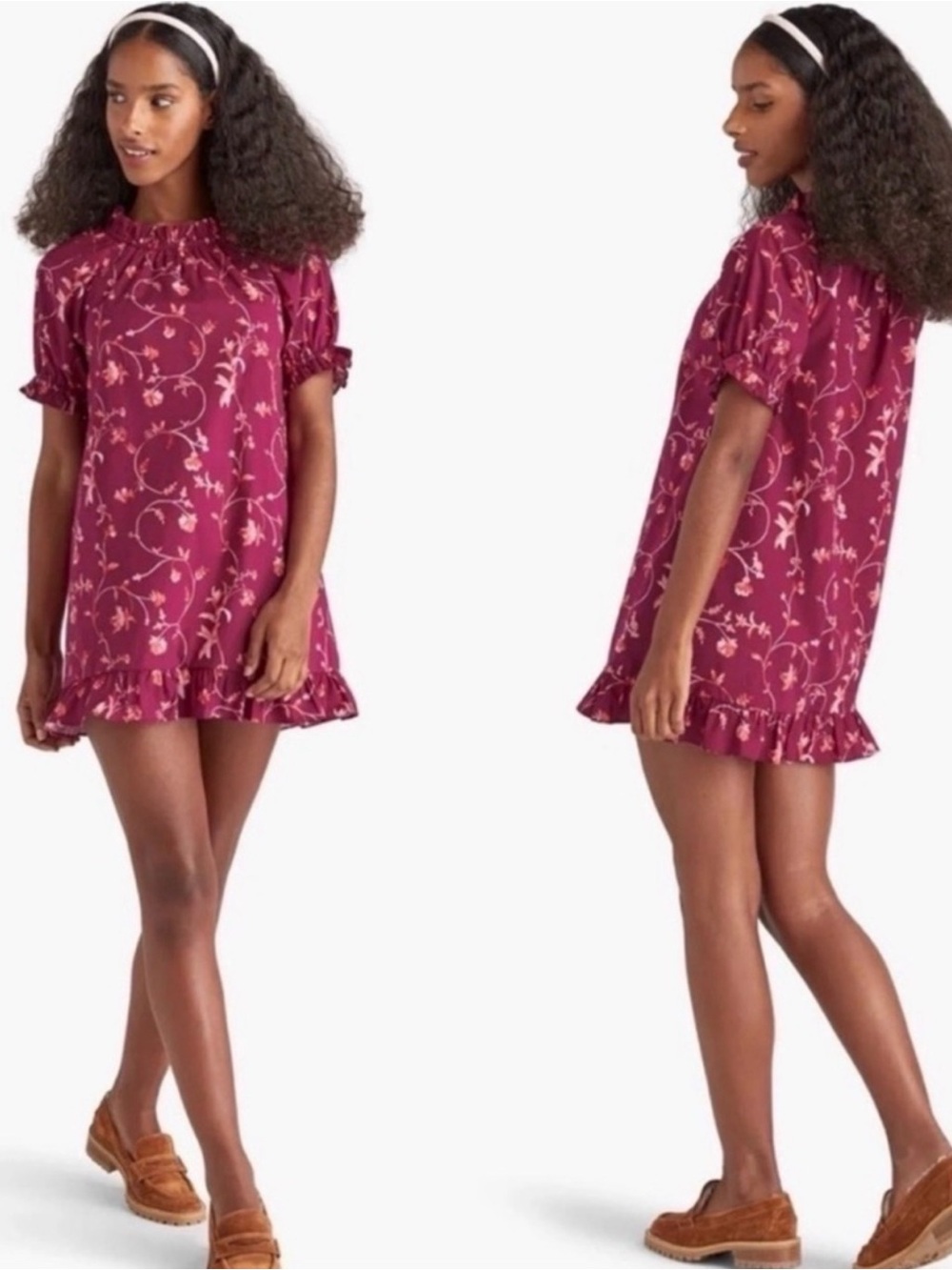 Hill House Home Katherine The Nap Dress Cranberry Floral Vine Size XS
